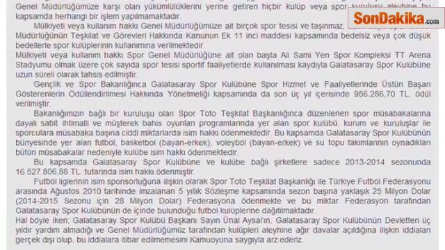 Bakanlık Galatasaray'a 16 Milyon 527 Bin Tl Ödedik